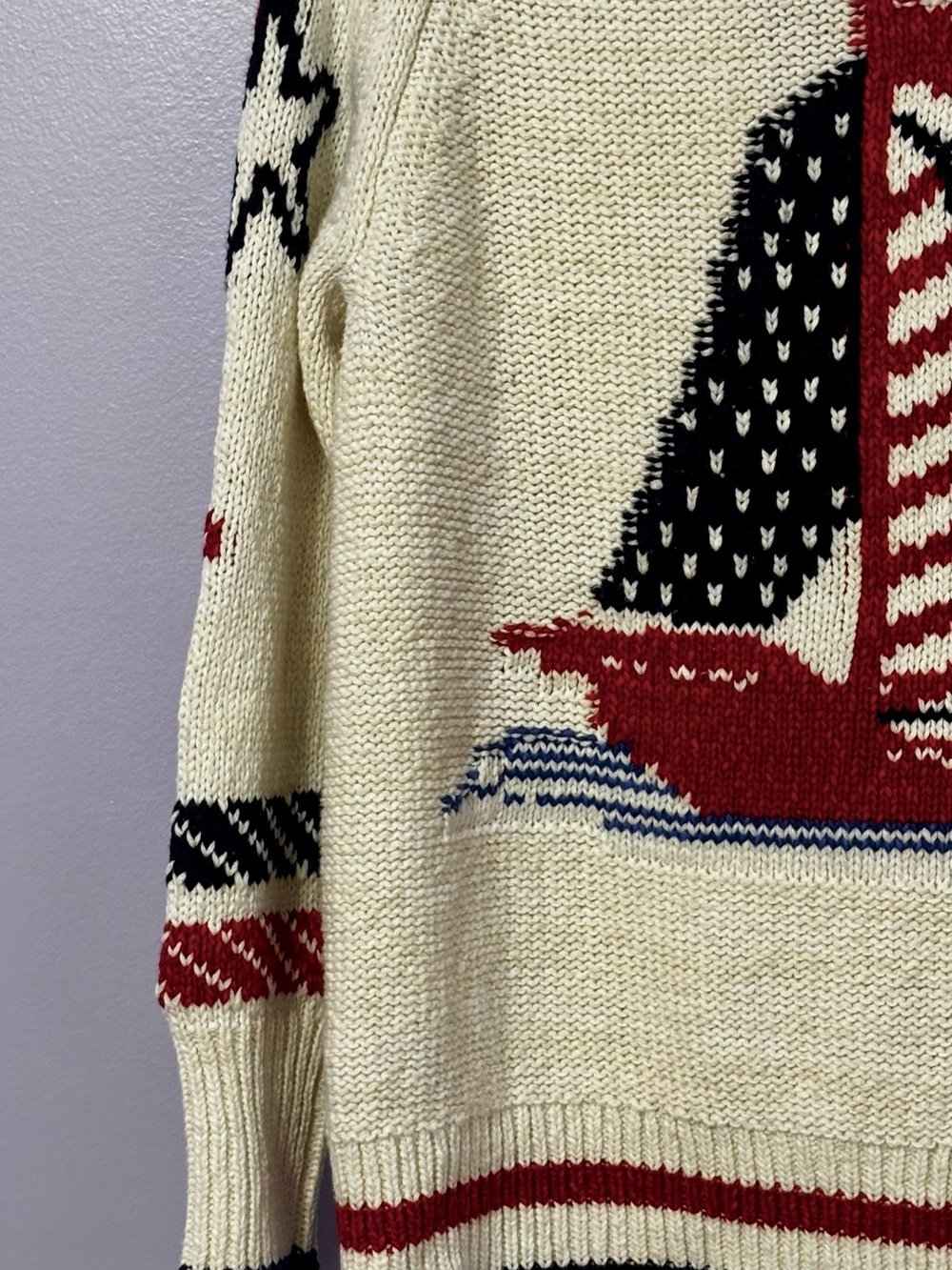 NWT Anthropologie Cream Nautical Sailboat Red & Blue Stars Cozy Cardigan SZ XS - Picture 13 of 16